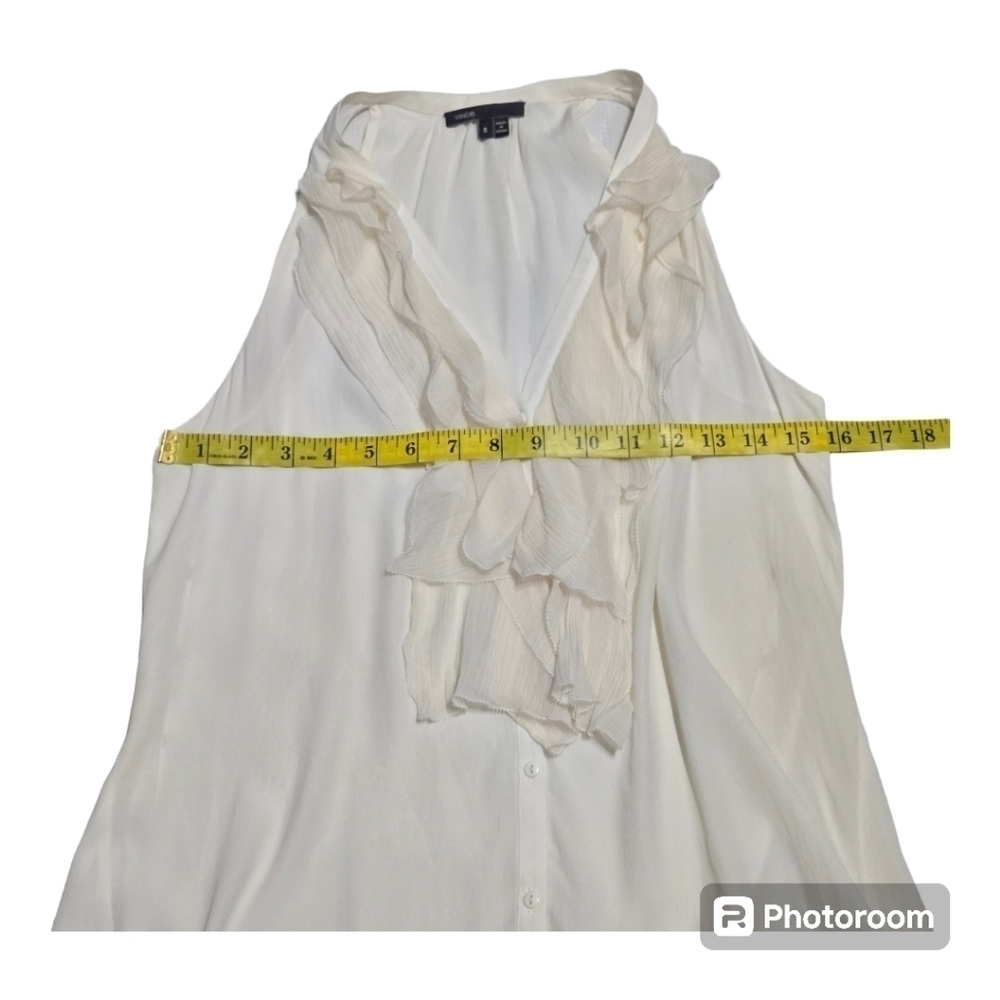 Vince Ivory Silk Blend Ruffled Button Down Tank Top - Picture 5 of 7